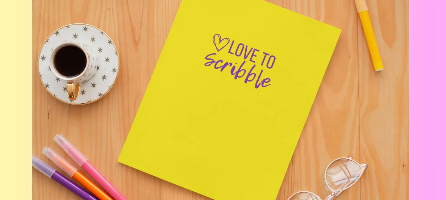 Colorful notebooks and journals with original Love To Scribble artwork