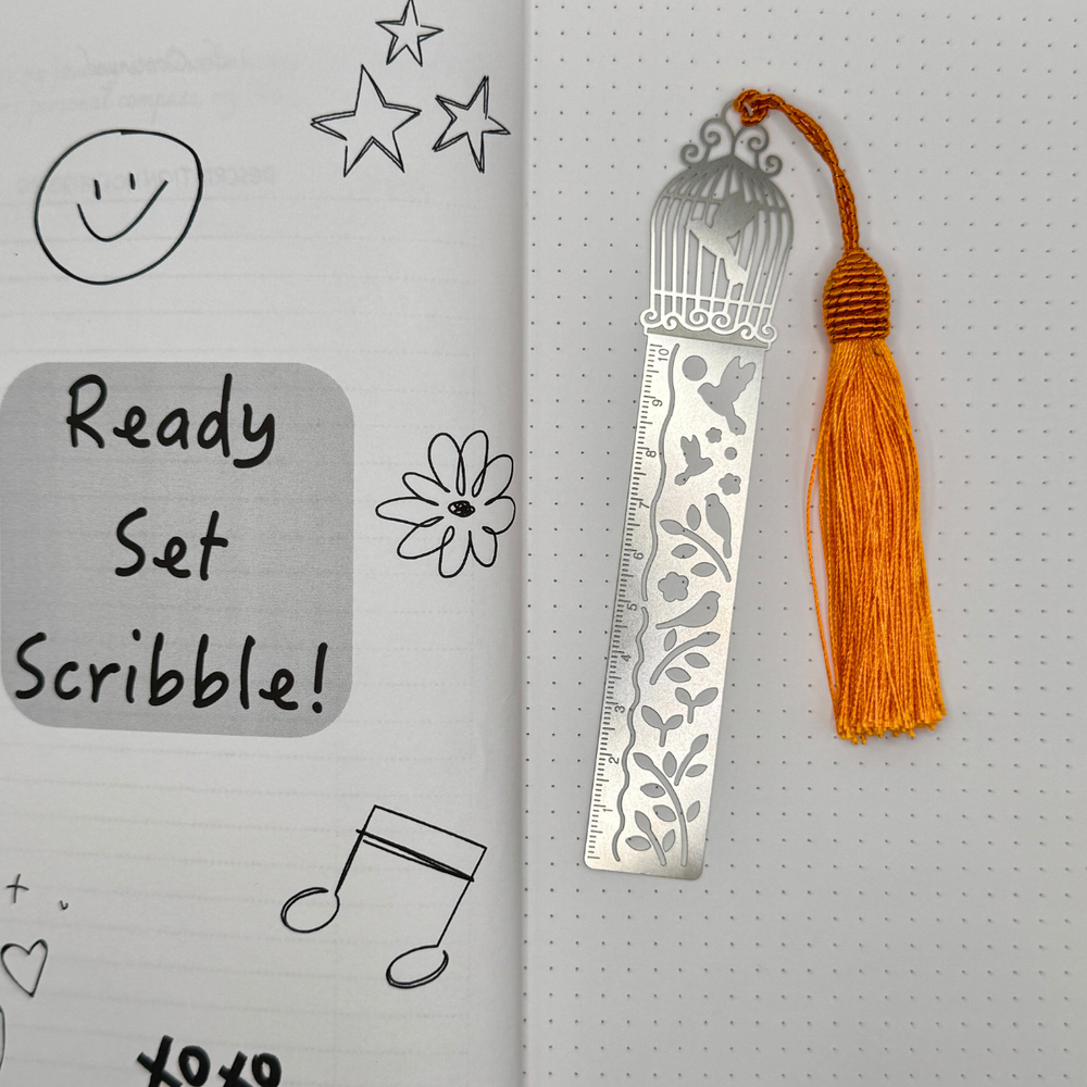 
                  
                    Birdcage Ruler Bookmark – Elegant Aluminum Design with Orange Tassel
                  
                