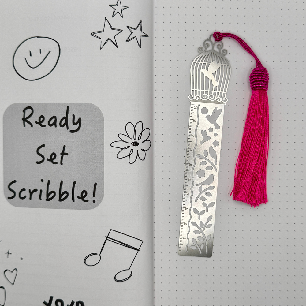 
                  
                    Birdcage Ruler Bookmark – Elegant Aluminum Design with Pink Tassel
                  
                