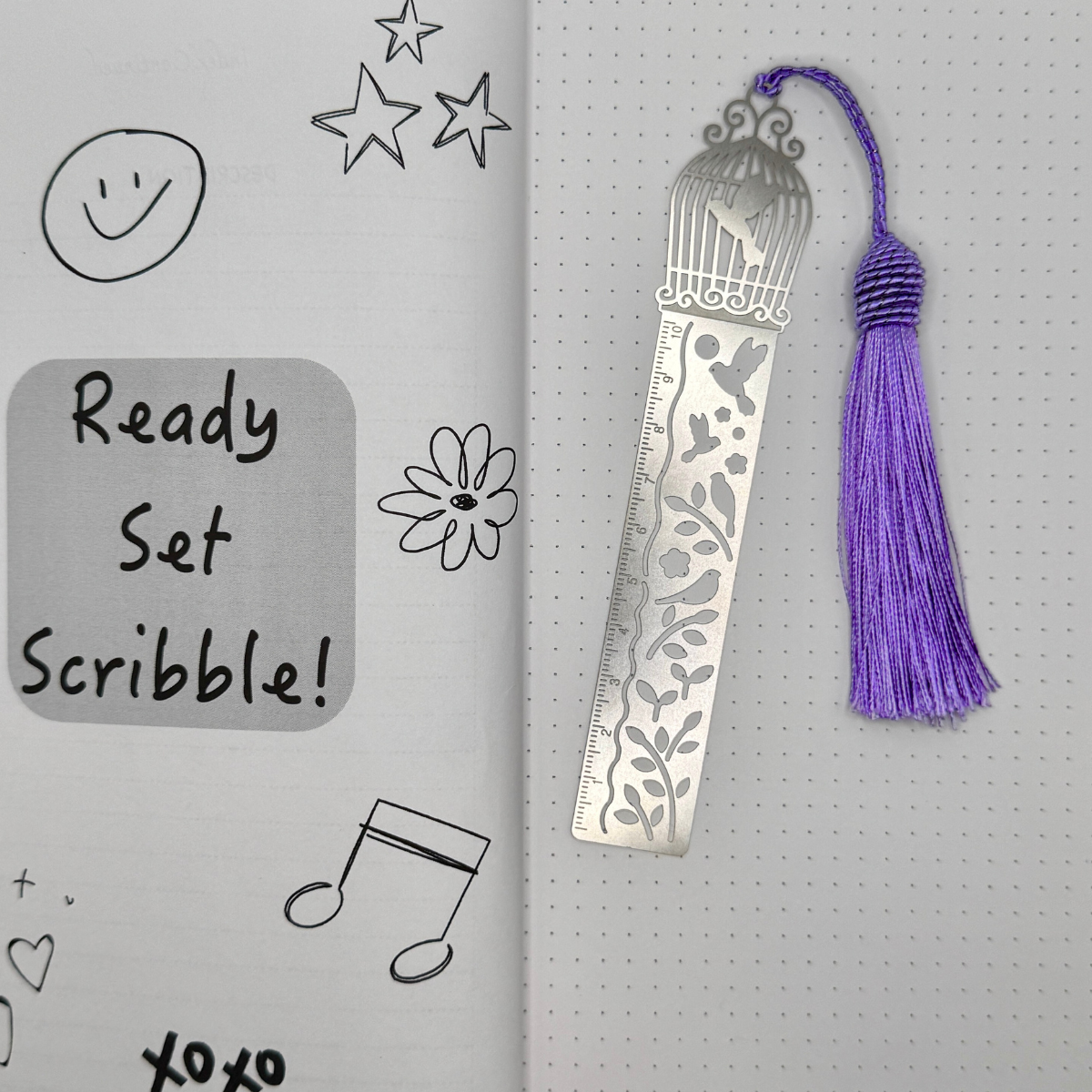 Birdcage Ruler Bookmark – Elegant Aluminum Design with Tassel