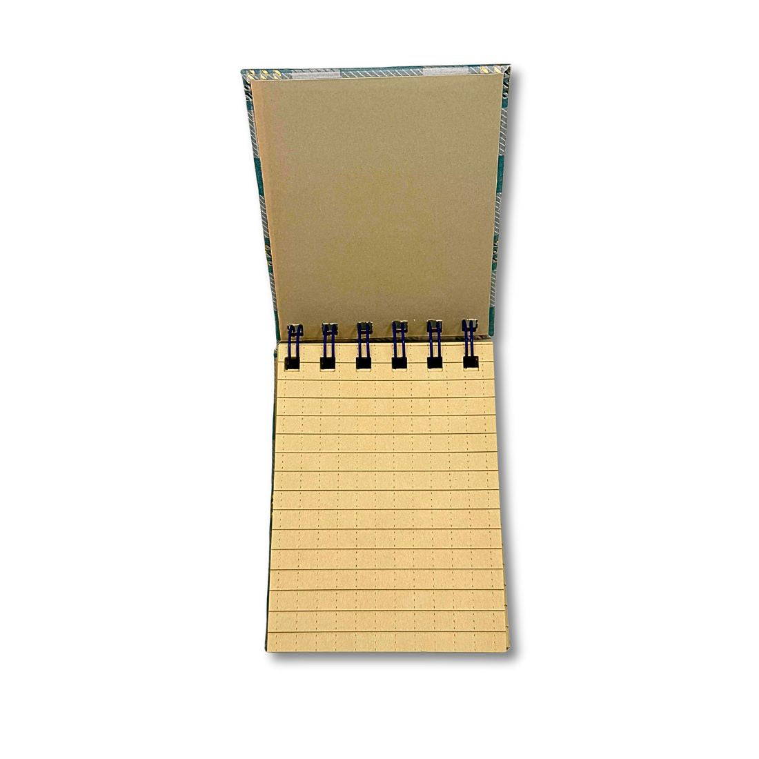 Notebook with grid paper on a white background