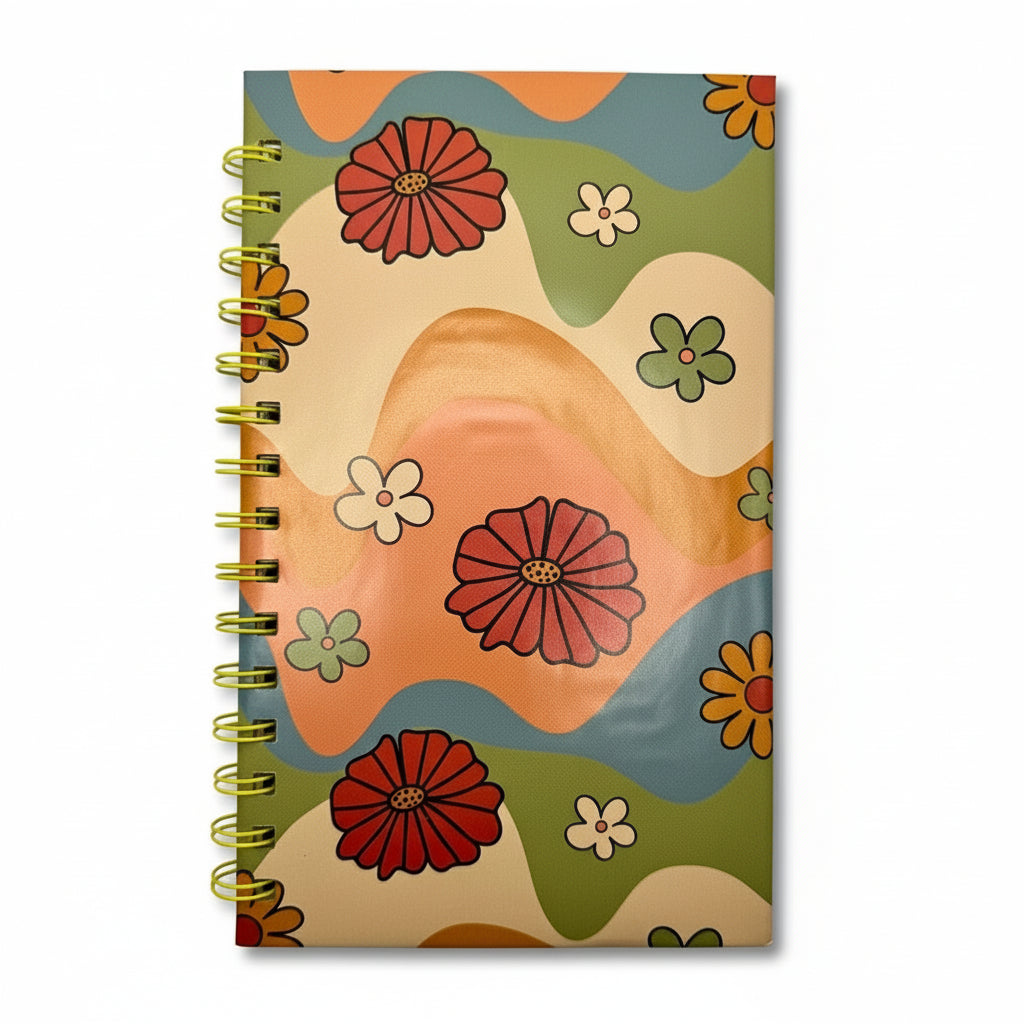Notebook with a colorful floral design on a white background