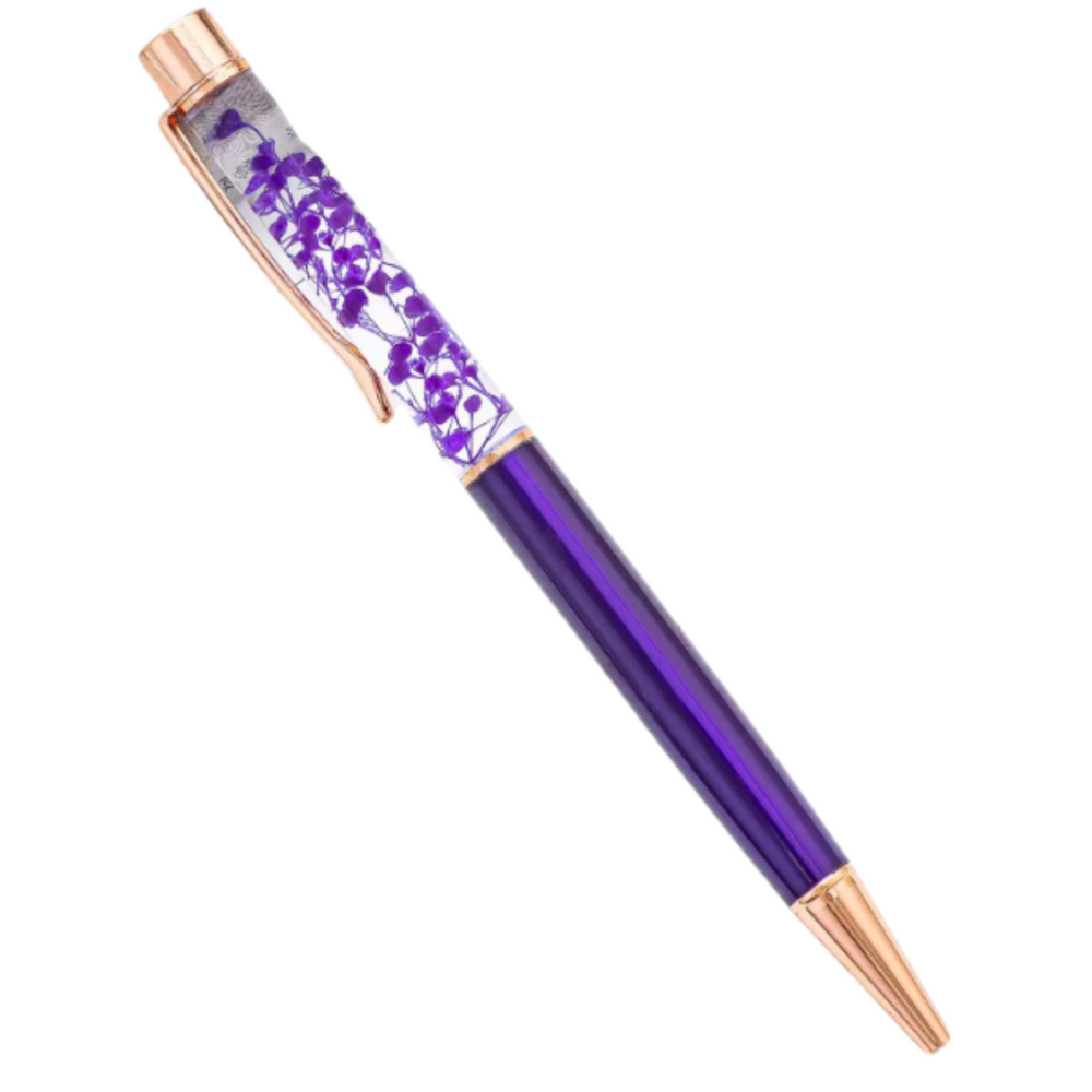 
                  
                    Metal Ballpoint Pen with Dark Purple Flowers
                  
                