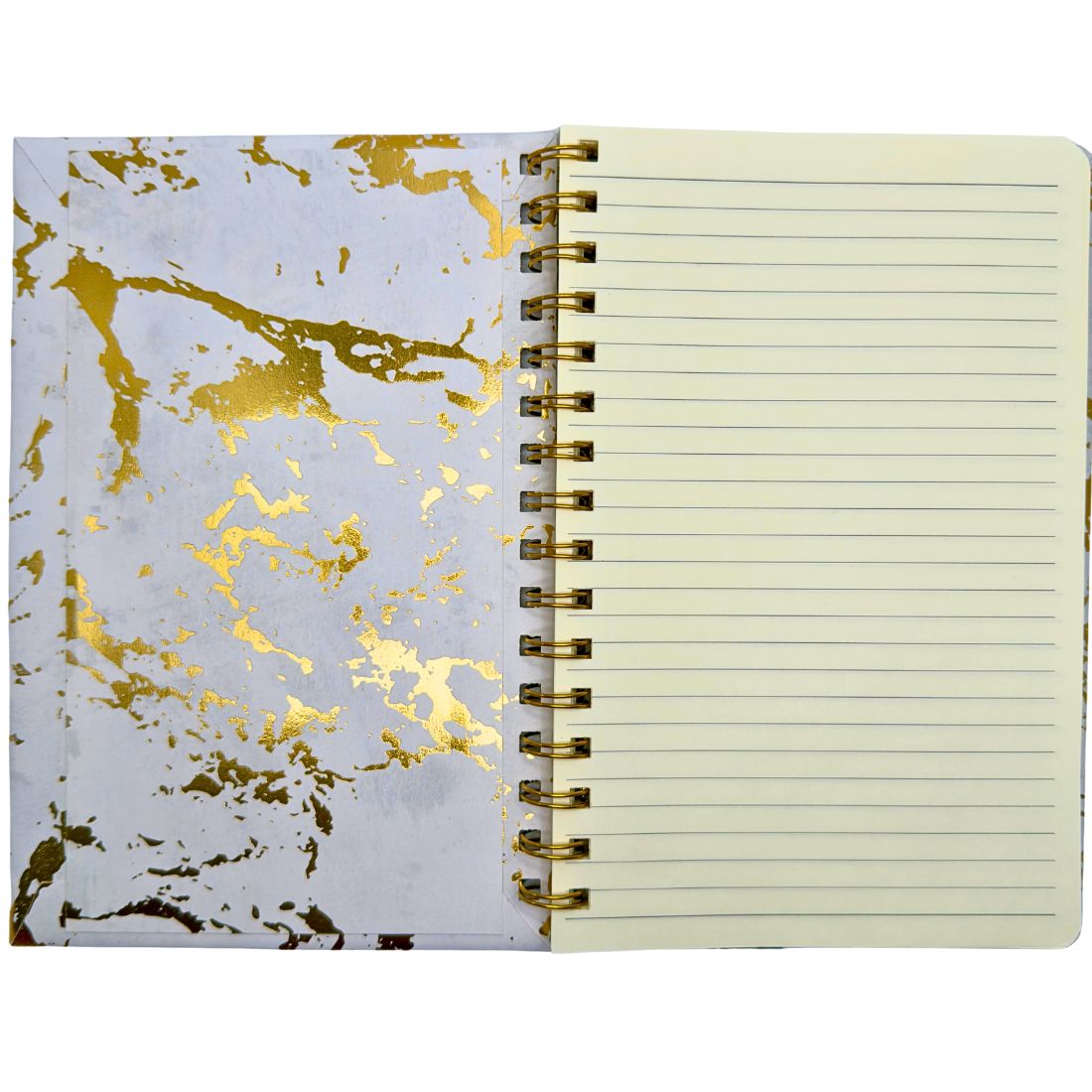 Handmade gold foil spiral notebook with lined pages