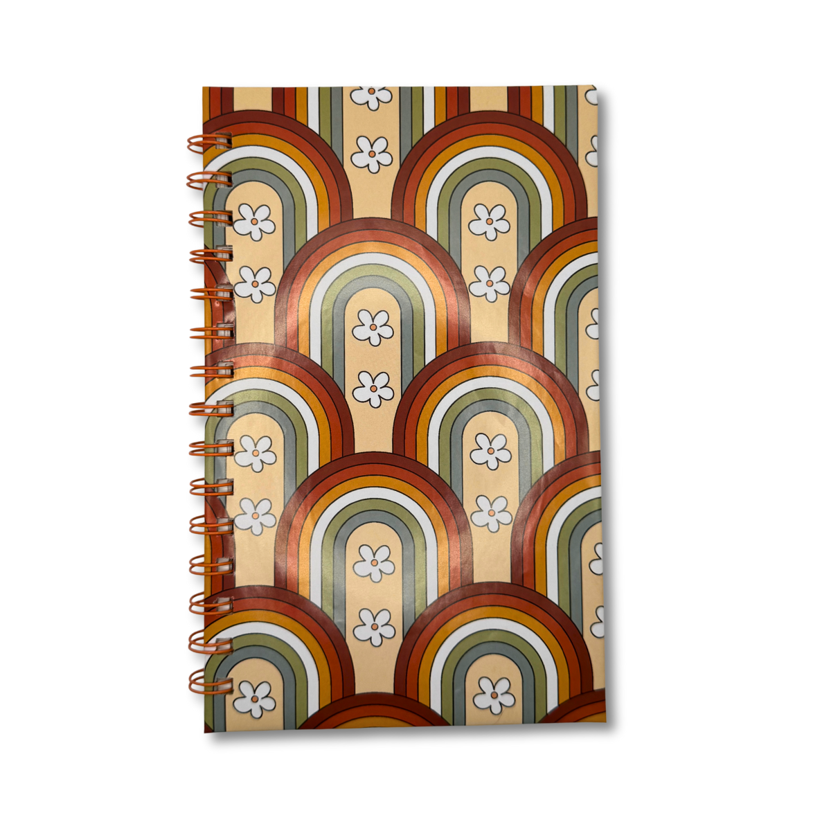 Groovy Rainbow Notebook with floral cover and spiral binding