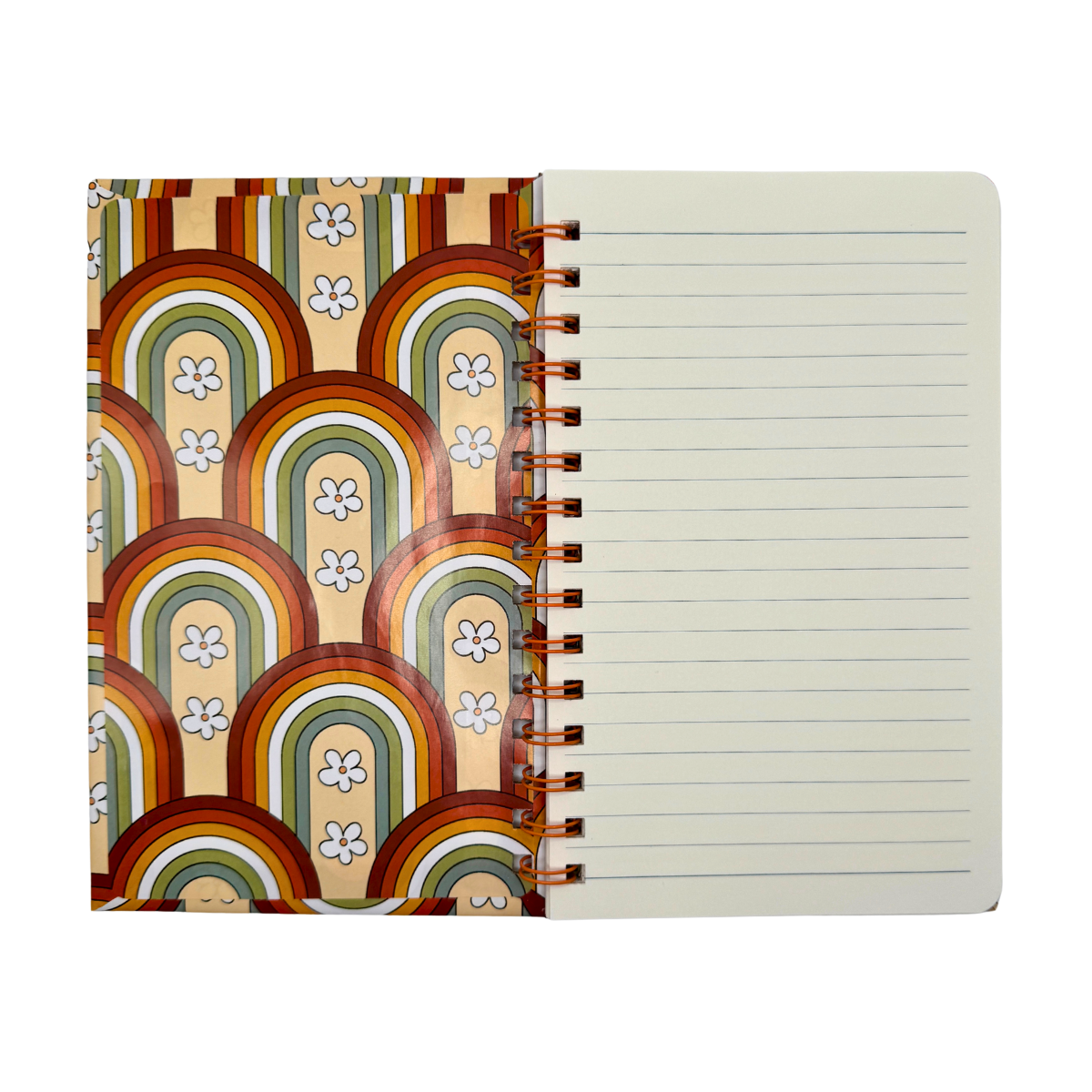 5x8 Lined Notebook with retro rainbow and flower design