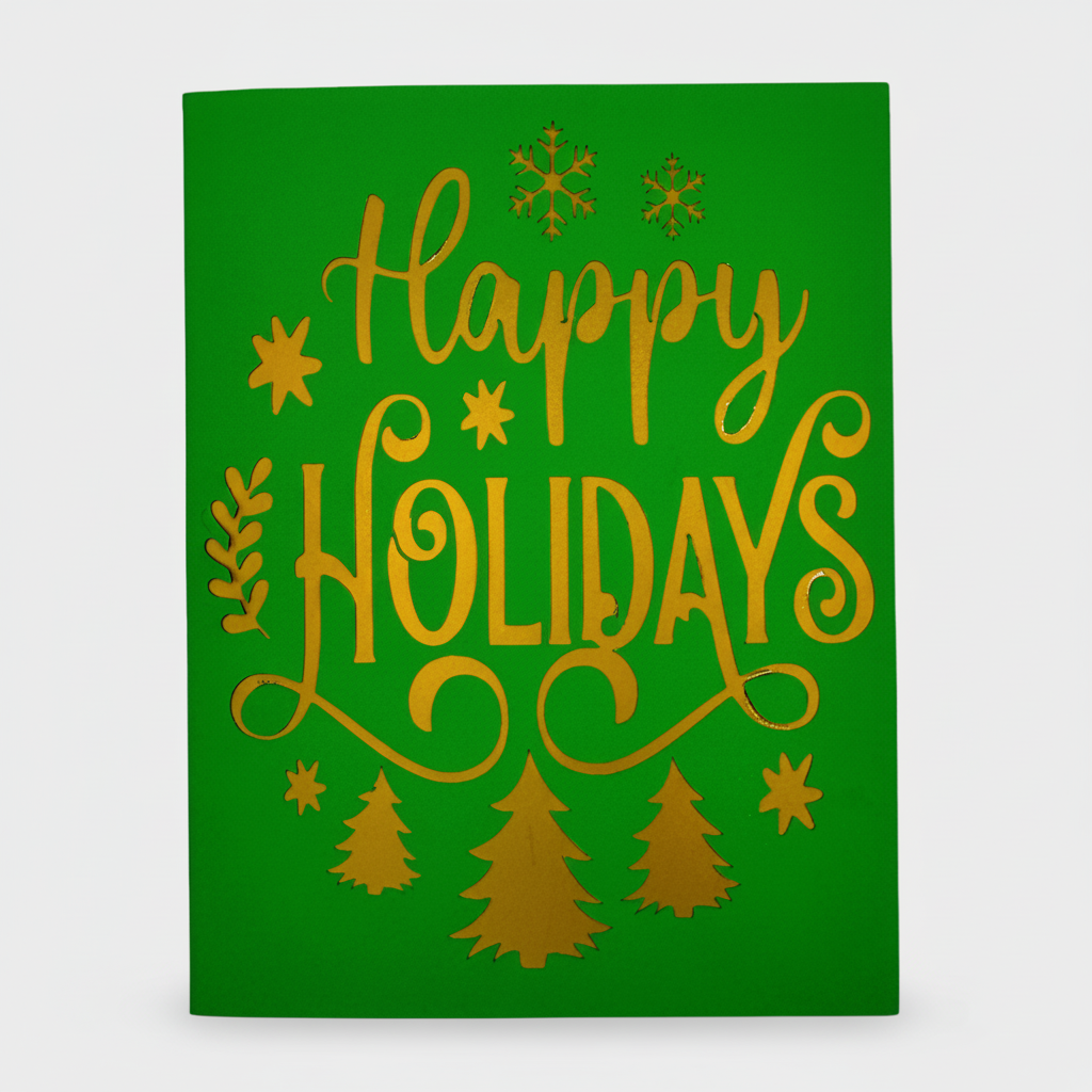 4.25x5.5 Holiday Greeting Card – Green and Gold Festive Design
