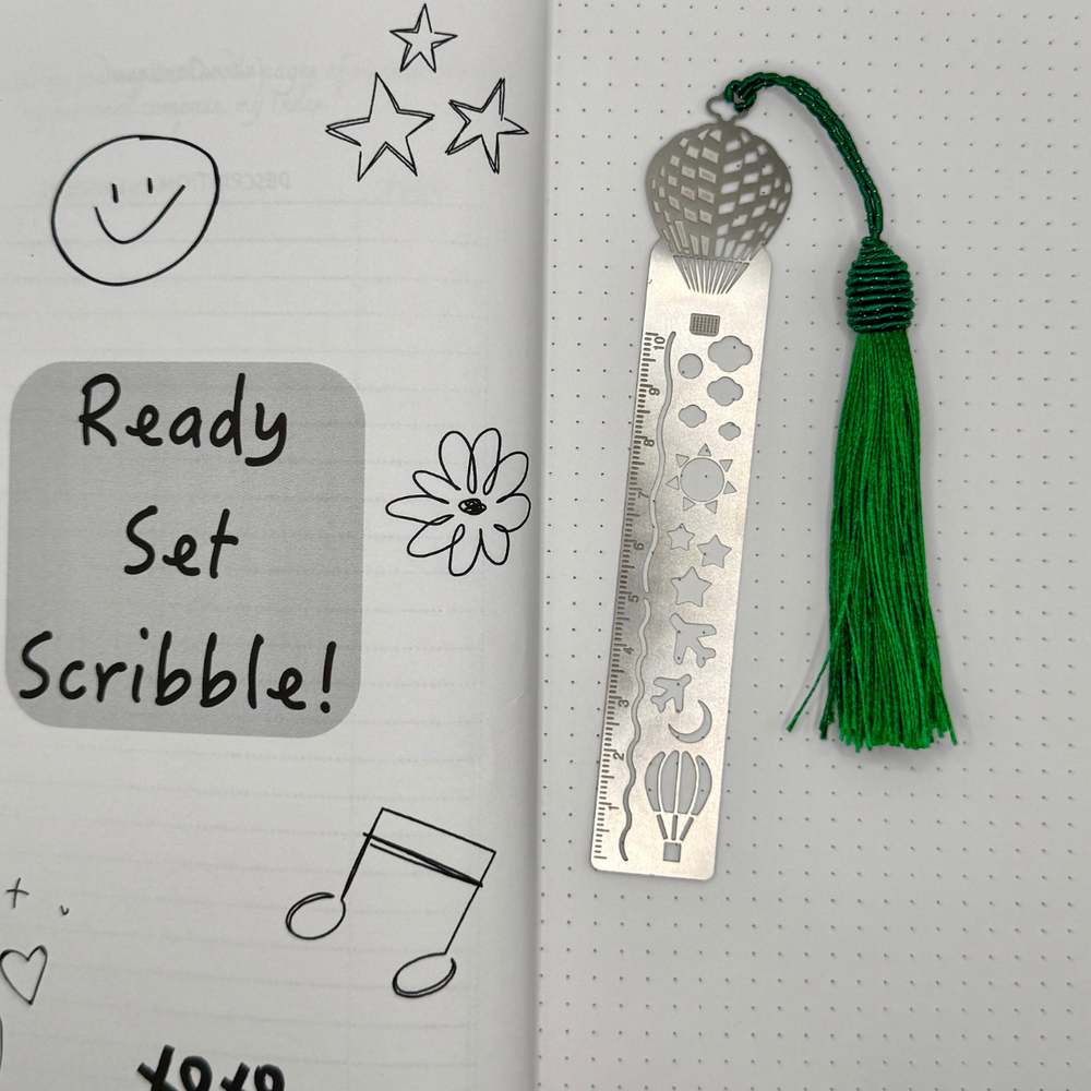 
                  
                    Hot Air Balloon Ruler Bookmark – Lightweight Aluminum with Green Tassel
                  
                