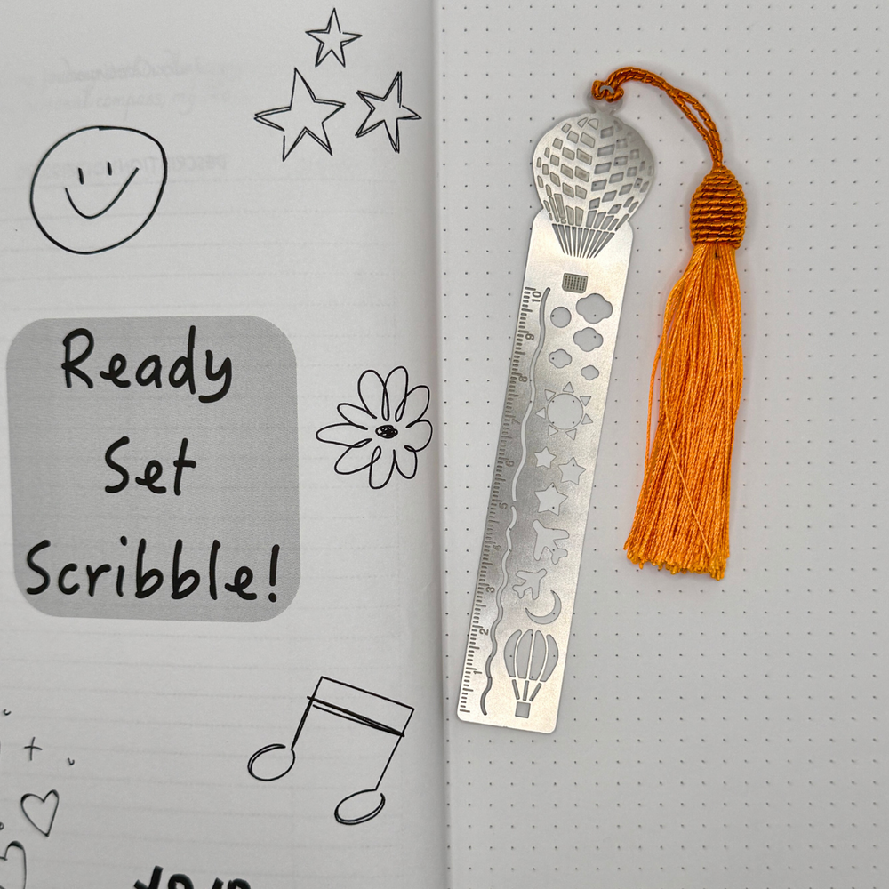 
                  
                    Hot Air Balloon Ruler Bookmark – Lightweight Aluminum with Orange Tassel
                  
                