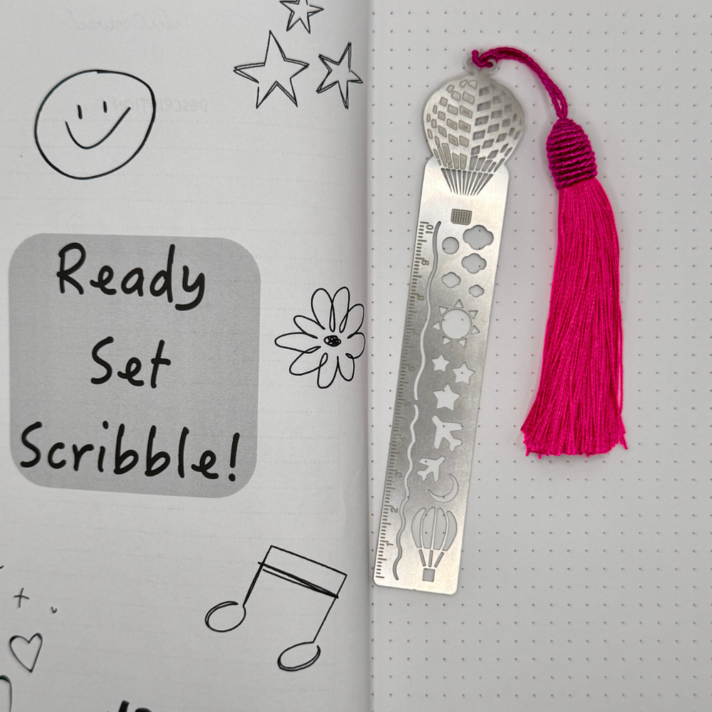 
                  
                    Hot Air Balloon Ruler Bookmark – Lightweight Aluminum with Pink Tassel
                  
                