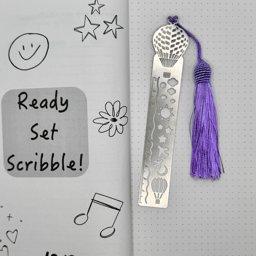 
                  
                    Hot Air Balloon Ruler Bookmark – Lightweight Aluminum with Purple Tassel
                  
                