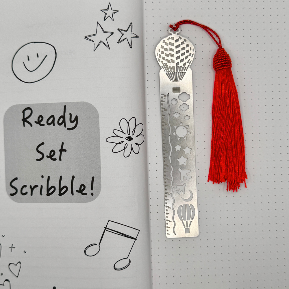 
                  
                    Hot Air Balloon Ruler Bookmark – Lightweight Aluminum with Red Tassel
                  
                