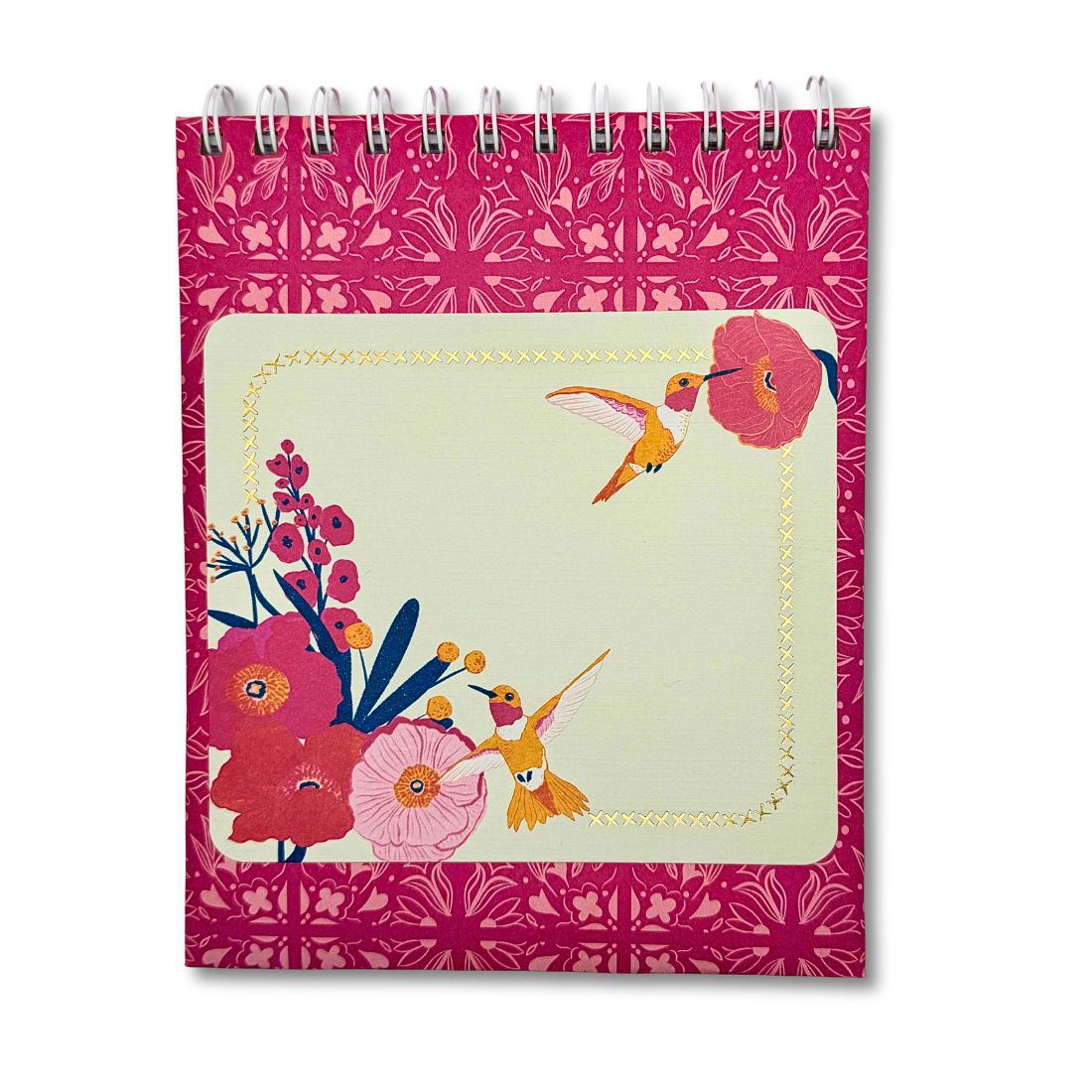 Pink hummingbird floral spiral notebook with blank pages