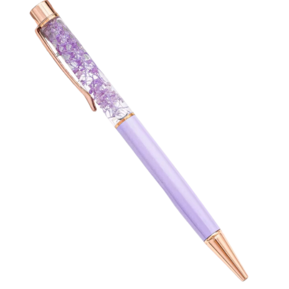 
                  
                    Metal Ballpoint Pen with Violet Flowers
                  
                