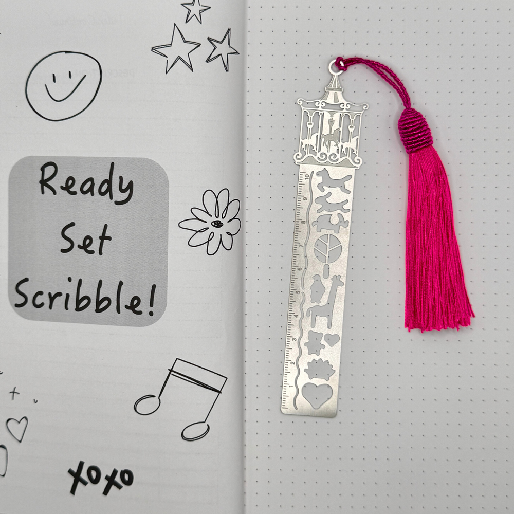 
                  
                    Merry Go Round Ruler Bookmark – Fun Aluminum Design with Pink Tassel
                  
                