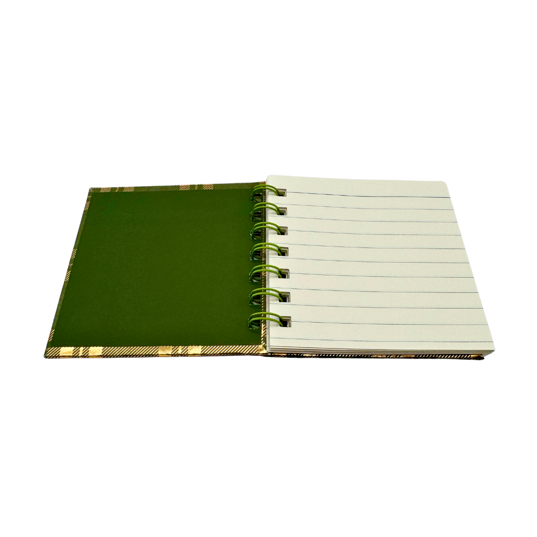 4x4 plaid notebook with lined pages and spiral binding