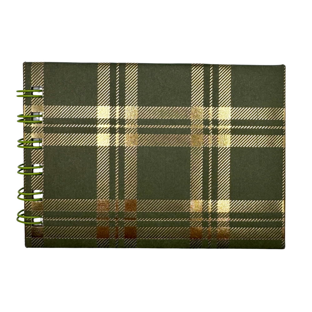 
                  
                    Mini Spiral Plaid Notebook – Green Cover with Gold Accents
                  
                