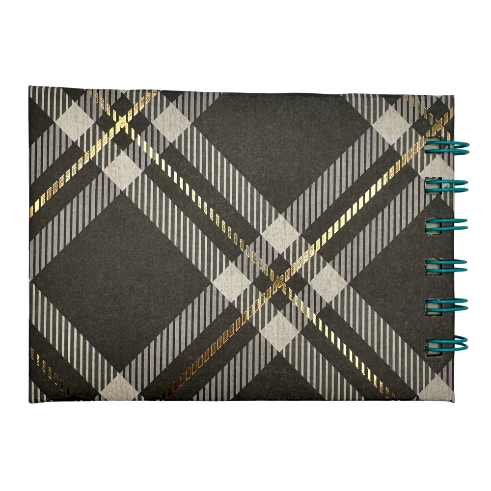 
                  
                    Mini Gray Plaid Notebook Back Hard Cover with Gold Accents
                  
                
