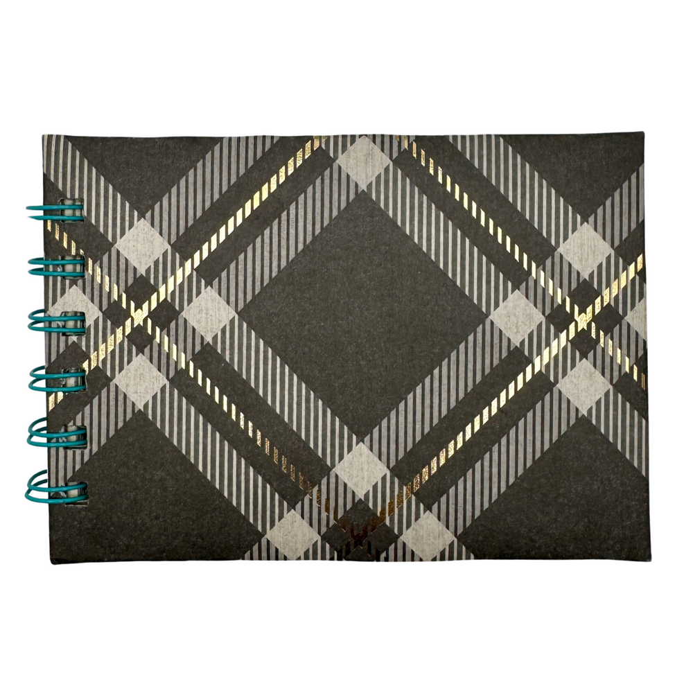 
                  
                    Mini Gray Plaid Notebook Front Hard Cover with Gold accents
                  
                