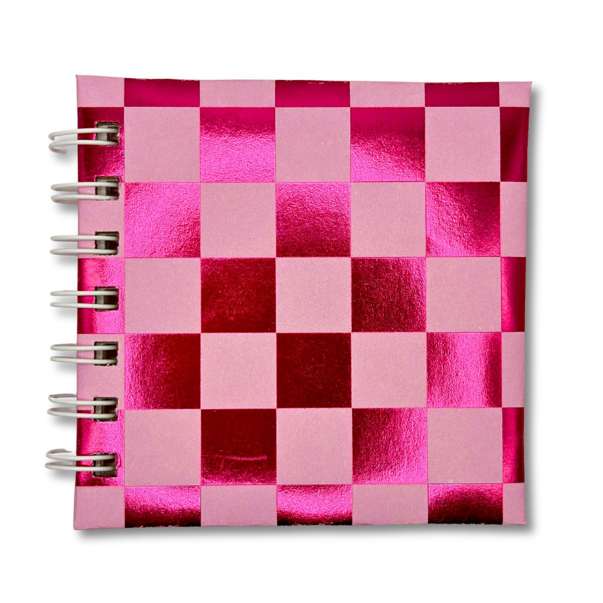 Mini pink checkered notebook with spiral binding