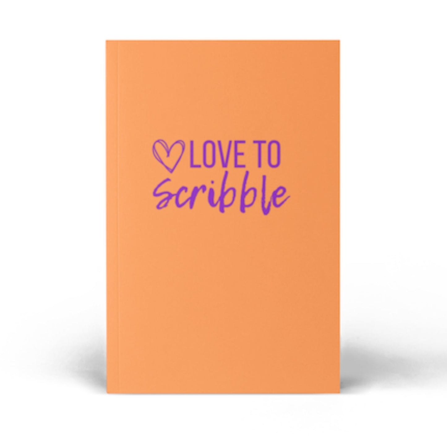 Orange notebook with 'Love to Scribble' text on a white background