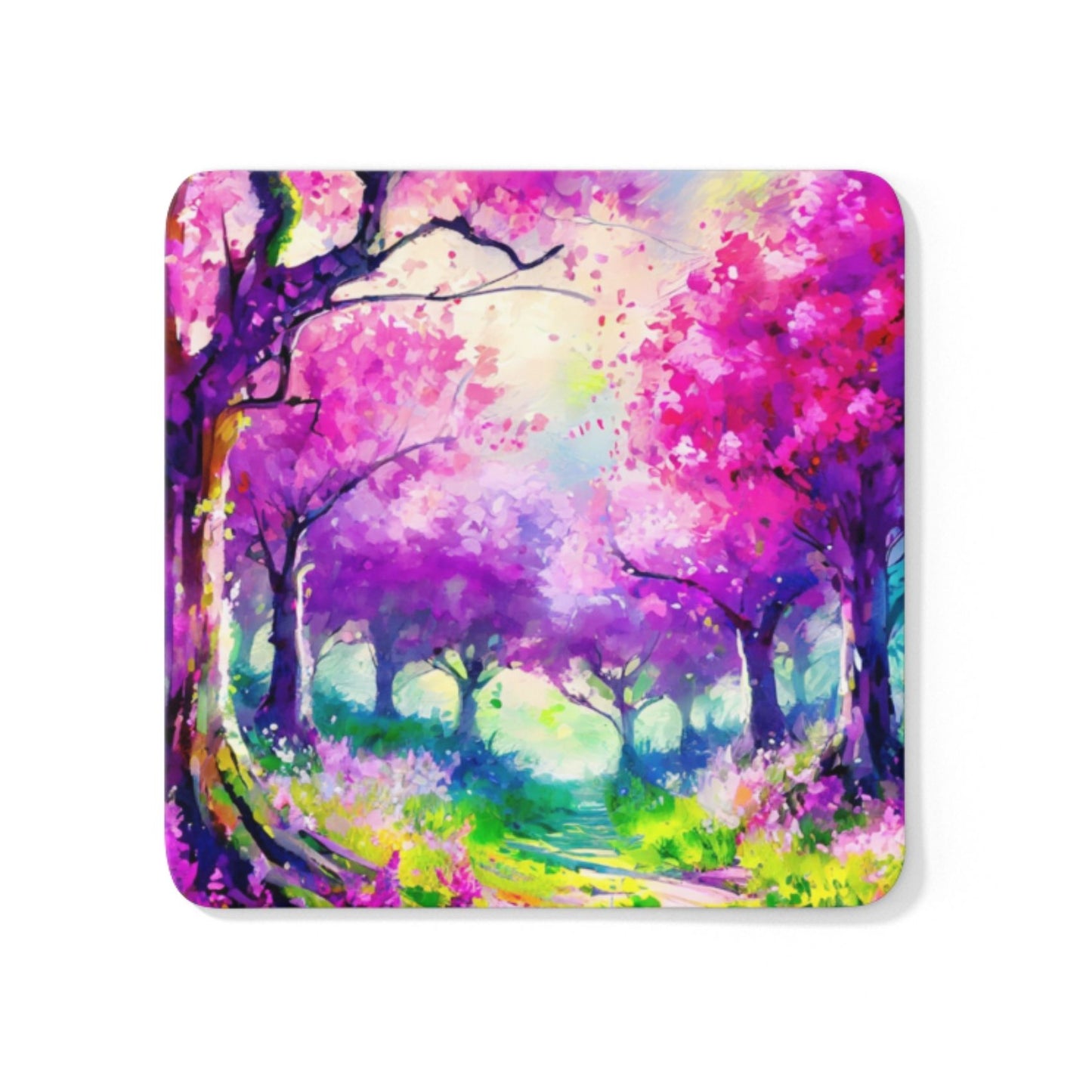 Colorful coaster with a tree design on a white background