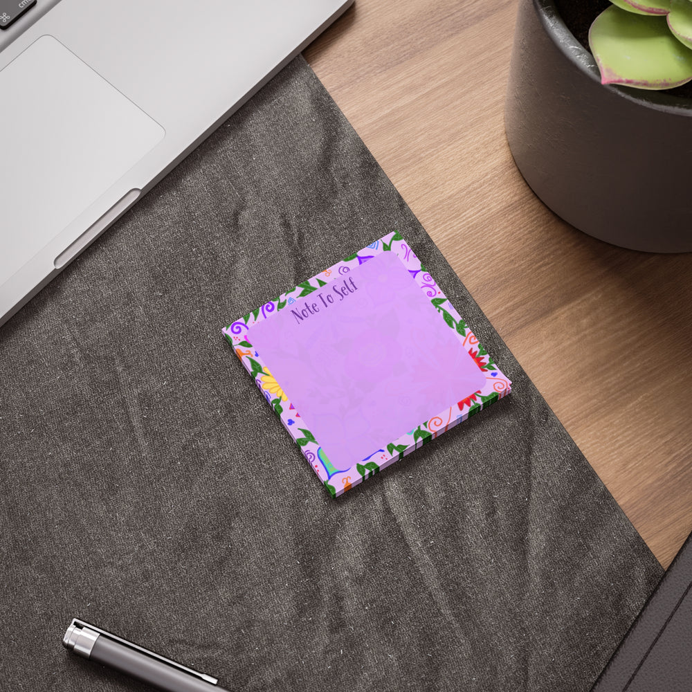 Purple Flowers Bloom Sticky Notes – On table Memo Pad Floral Design