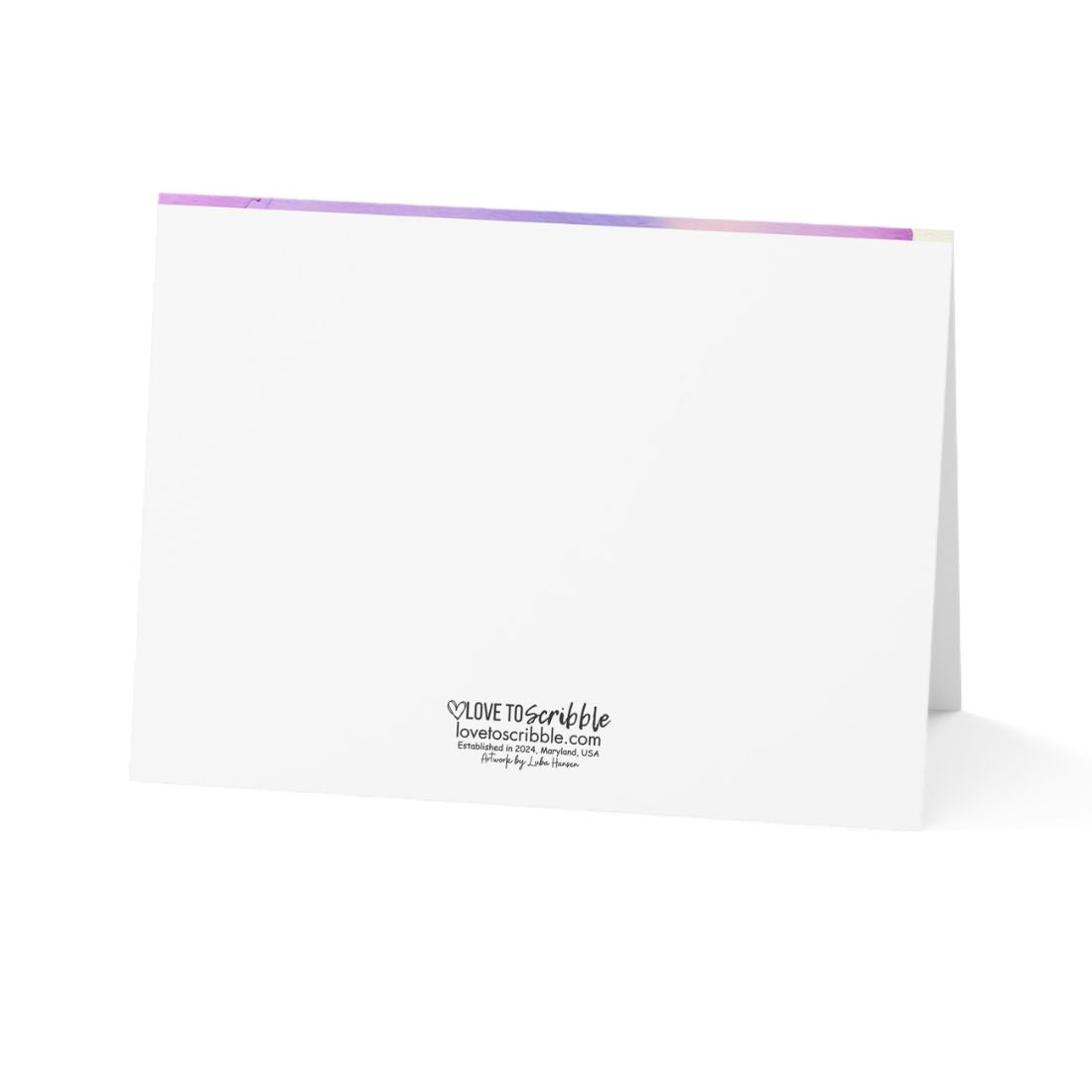 White greeting card with a purple stripe on a white background