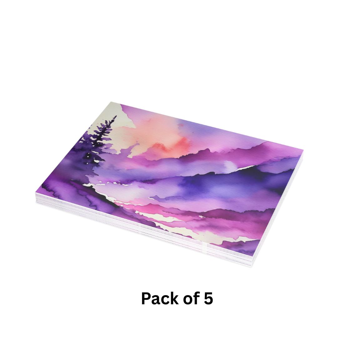 Pack of 5 greeting cards with a scenic design on a white background