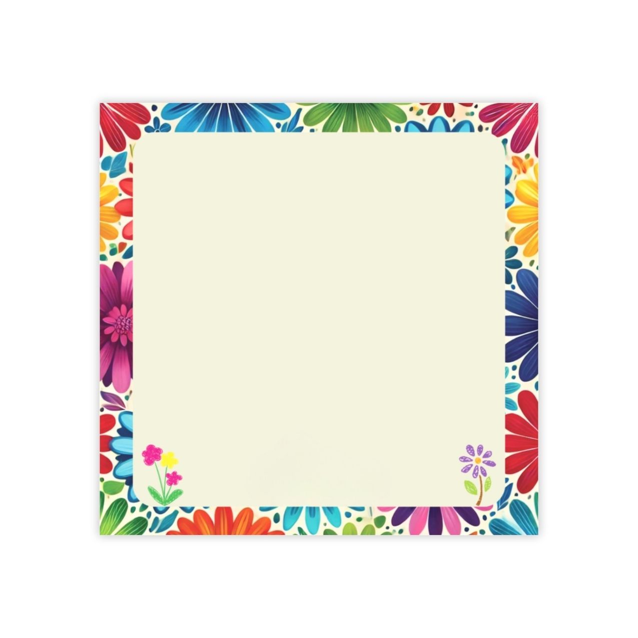 Rainbow Flowers 3x3 sticky notes with colorful floral border