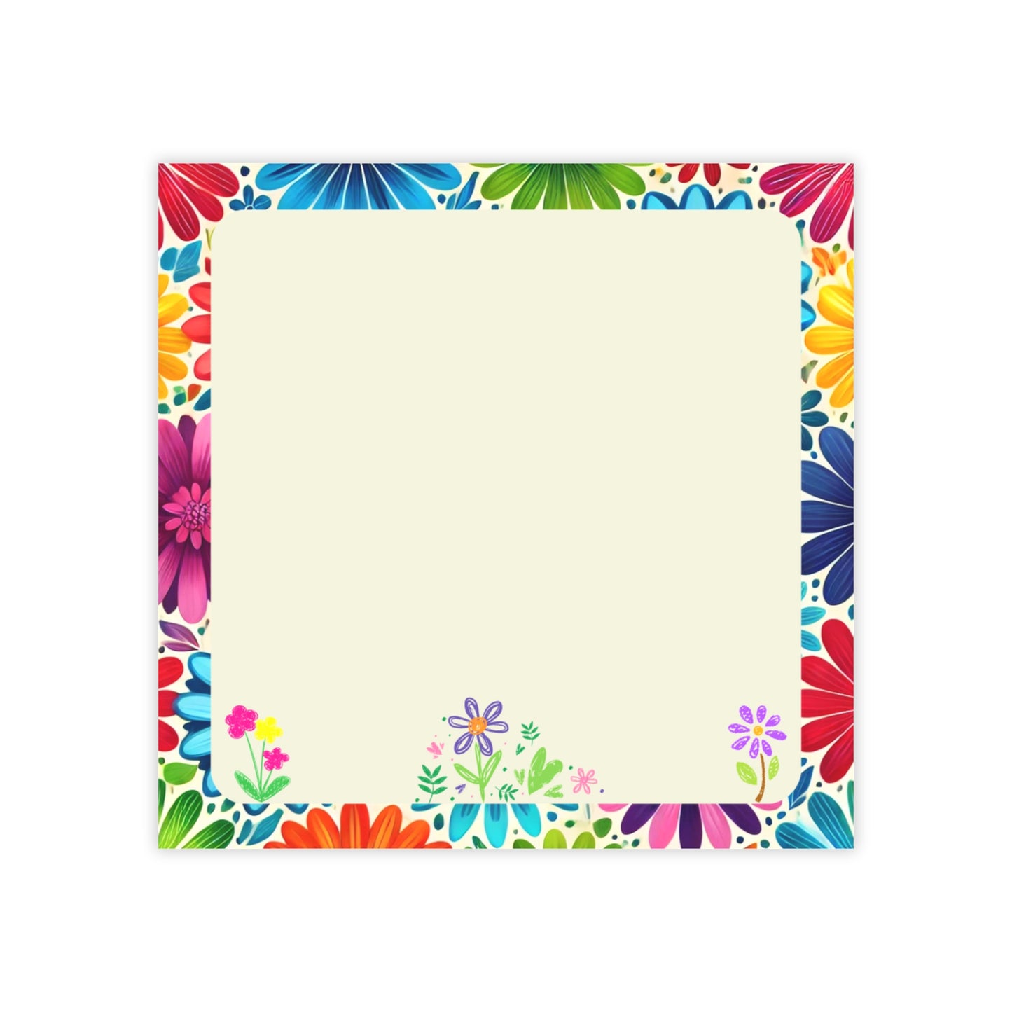 Rainbow Flowers Sticky Notes – 3x3 Memo Pad with Floral Border