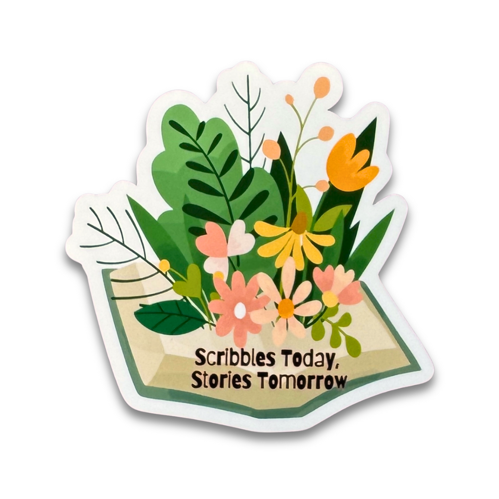 2.6x2.5 Vinyl Sticker – Book with Blooming Flowers Illustration