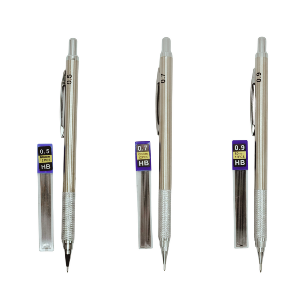 
                  
                    Sleek Metal Silver Mechanical Pencils – Refillable Writing Tools
                  
                