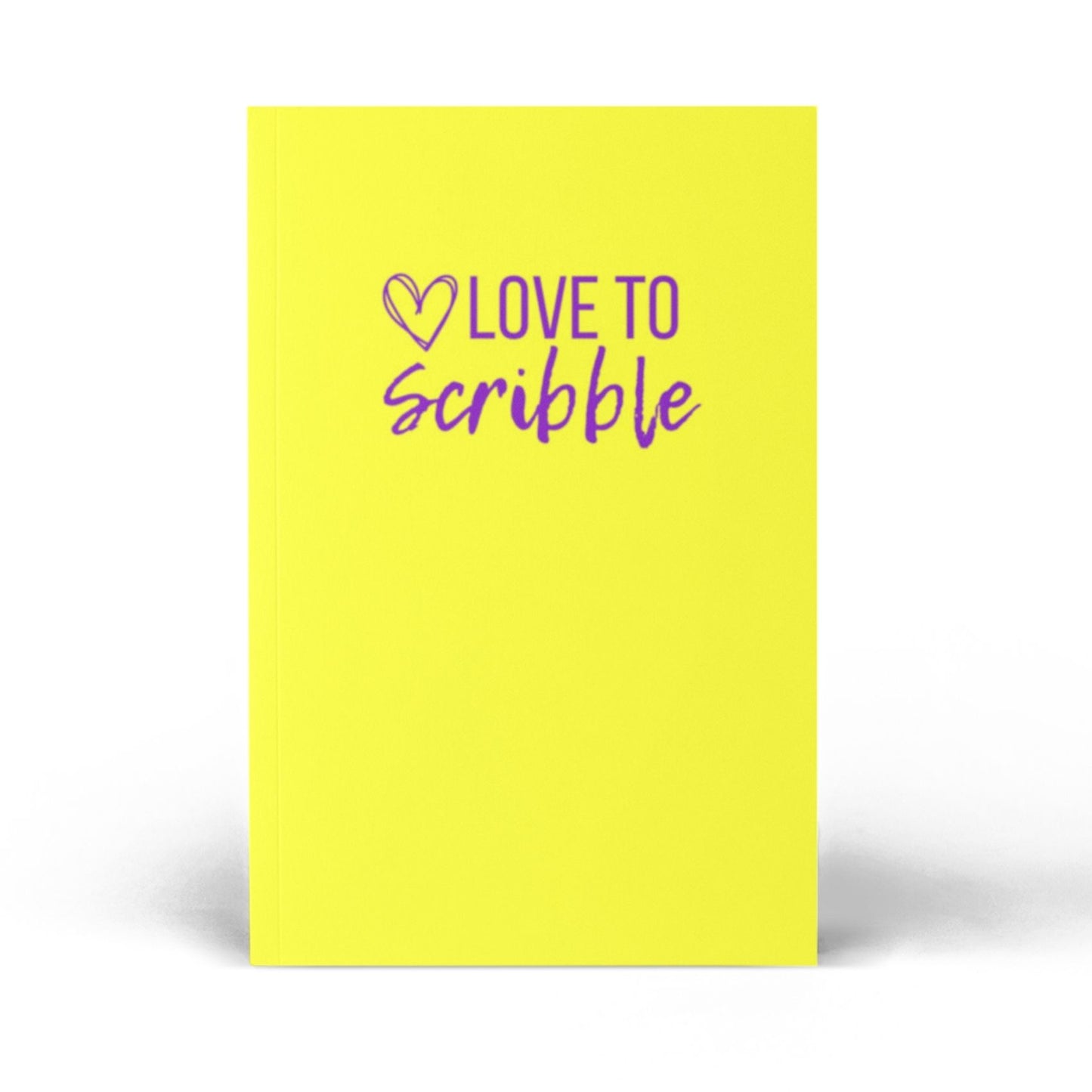Yellow notebook with 'Love to Scribble' text on a white background